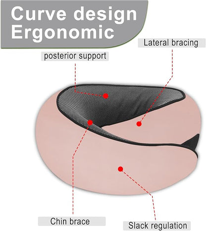 Cloud Sleep Travel Pillow｜360° Adjustable Neck Pillow for Airplane & Office｜NASA Memory Foam｜Free Eye Mask & Earplugs (Pink)