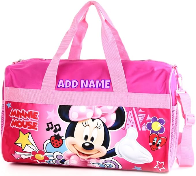 KishKesh Personalized Licensed Kids Duffel Bag – Durable, Customizable Name & Text, Ideal for Travel, School, Gym, Beach, or Overnight – Minnie Mouse Design, 18" X 10.50" X 9.75”