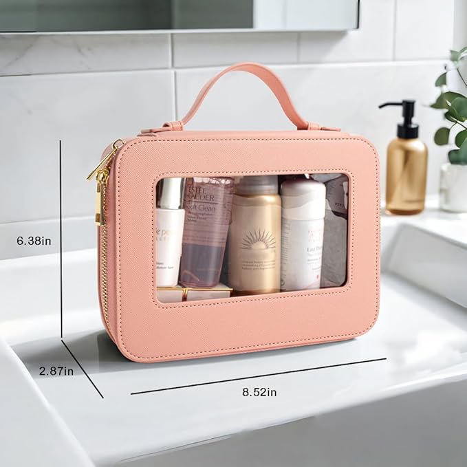 Clear Makeup Bag, TSA Approved Toiletry Bag Travel Makeup Case Clear Cosmetic Travel Bag Small Makeup Pouch Organizer Waterproof Portable Car Essentials for Women