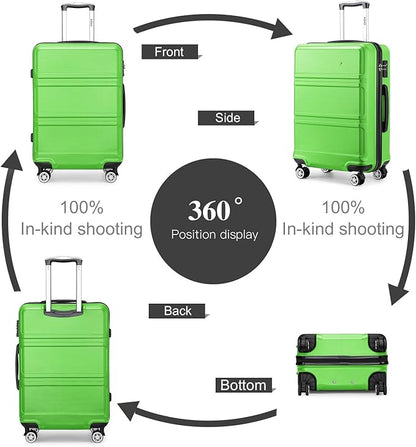 Kono 4 Piece Luggage Sets Expandable(only 28") with Spinner Wheels TSA Lock Lightweight PC+ABS Hardside Travel Rolling Suitcases 20in 24in 28in Carry on and 12in Mini Cosmetic Case Apple Green