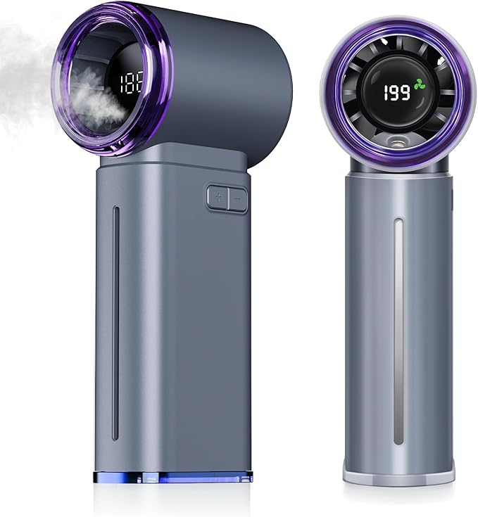 Portable Misting Fan - Mini Handheld Fan - 5000mAh Rechargeable Personal Mister Fans with Digital Display, 1-199 Speeds Adjustable, Birthday Gifts for Women Men Travel/Outdoor/Home/Office (Grey)