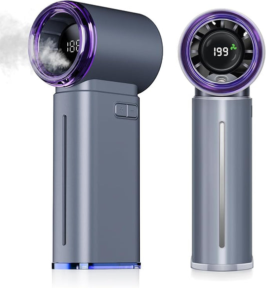 Portable Misting Fan - Mini Handheld Fan - 5000mAh Rechargeable Personal Mister Fans with Digital Display, 1-199 Speeds Adjustable, Birthday Gifts for Women Men Travel/Outdoor/Home/Office (Grey)