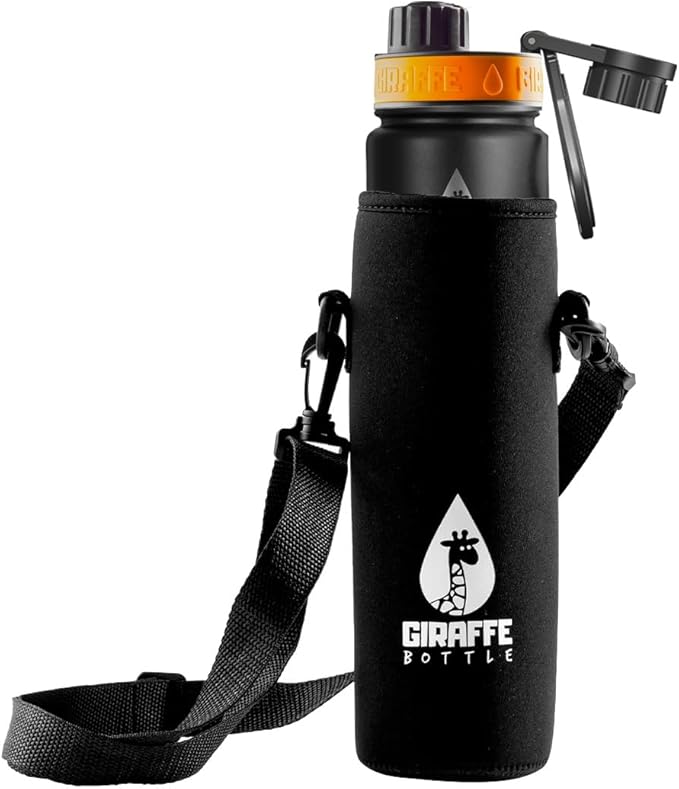 Giraffe Bottle Journey Hydration System, Insulated Stainless Steel Bottle, 36 inch / 91 cm Journey Straw, with Neoprene Bottle Carrier