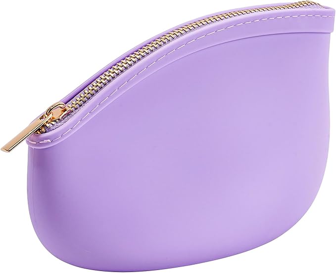 Small Silicone Makeup Bag Premium Purse Bag Multifunctional Essential Bag Zipper Pouch Water and Heat Resistant (Purple)