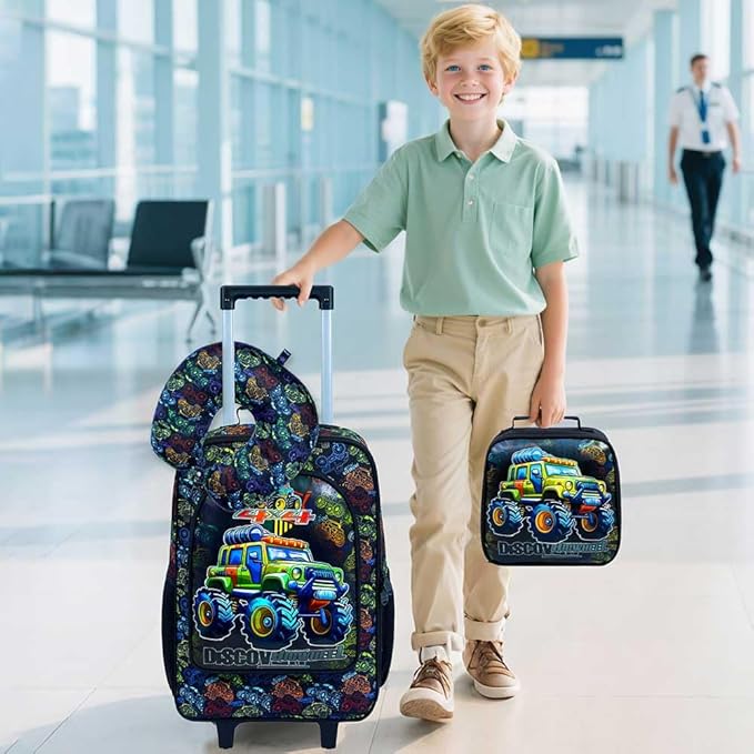 AGSDON 5 Piece Kids Luggage Set for Boys, Cute Rolling Wheels Suitcase for Toddler, Children Travel Carry on Suitcase - Car