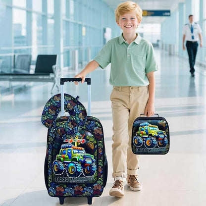 AGSDON 5 Piece Kids Luggage Set for Boys, Cute Rolling Wheels Suitcase for Toddler, Children Travel Carry on Suitcase - Car