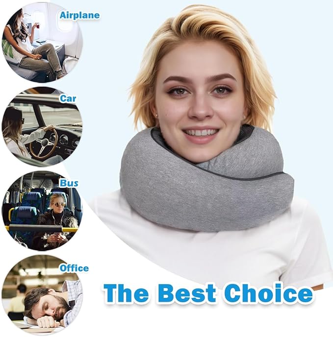 Travel Neck Pillow for Airplane, Memory Foam Travel Neck Pillow, Adults turtle neck pillow Ergonomic Support for Airplane Car Home Office Sleep, Packable Compact Portable Adults Turtle Pillows (Grey)