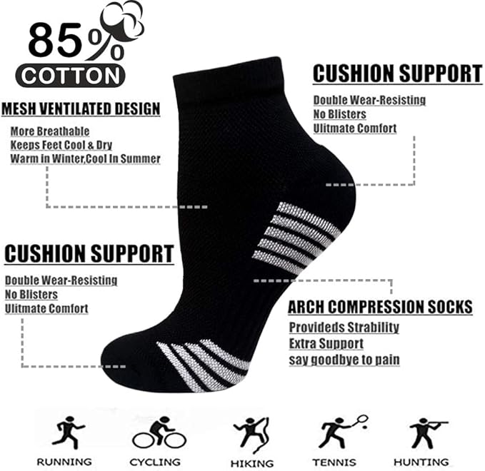 Iseasoo Copper Ankle Compression Socks - Low Cut Arch Support Socks for Men & Women, Running, Nurses, Plantar Fasciitis Socks