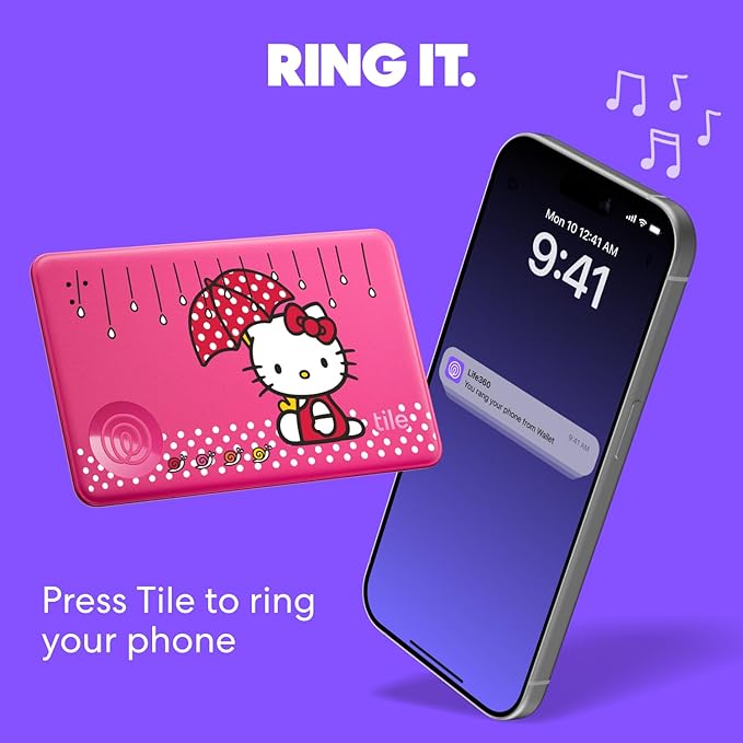 Tile by Life360 Starter Pack - Bluetooth Trackers and Item Finders for Keys, Wallets & More. Both iOS and Android Compatible. Phone Finder. 2-Pack, Mate/Slim (Tile x Hello Kitty: Rainy Day Adventures)
