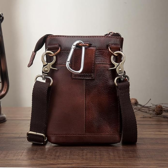 Versatile Cowhide Small Messenger Bag for Men Genuine Leather Waist Pack for Daily Use and Outdoor Activities