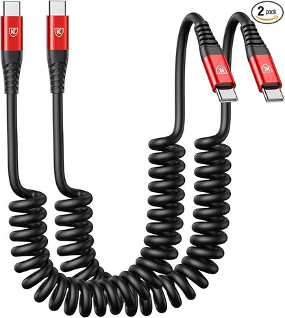 USB C Cable 3ft 2Pack USB C to USB C Charger Cable for Car, Coiled Type C Fast Charging Cable for iPhone 17/16/15/Plus/Pro/Pro Max/MacBook Pro 2020/iPad Pro 2020/iPad Air 4/Samsung Galaxy S23-Red