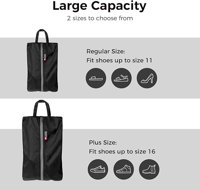 pack all Foldable Plus-Sized Shoe Bag for Travel, Water-Resistant Ultralight Shoe Pouch for Gym, Odor-Resistant Soccer Cleats Bag for Sport (Dual Pocket Version)