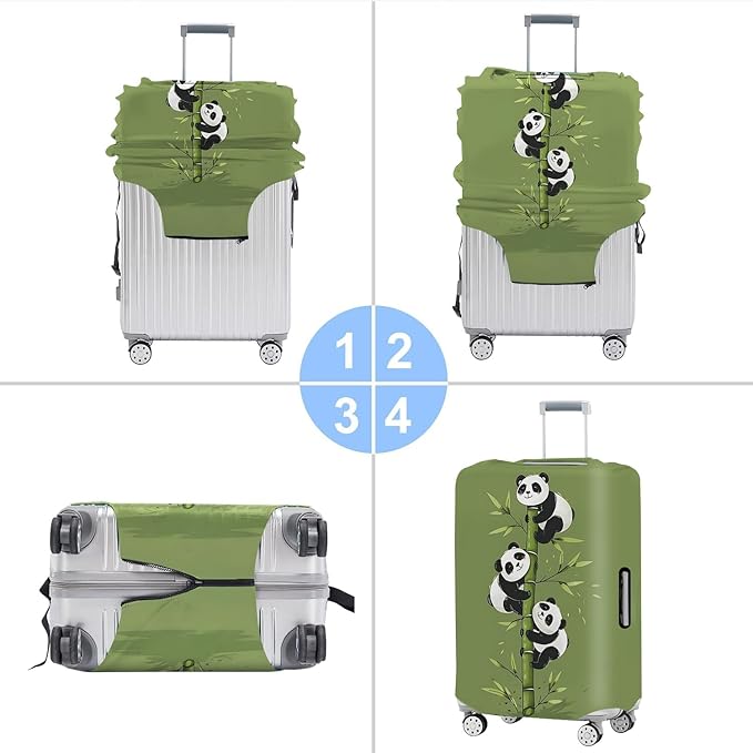 Cute Panda Luggage Cover – Bamboo Climbing Panda Suitcase Protector, Stretchable & Waterproof Travel Luggage Sleeve,M