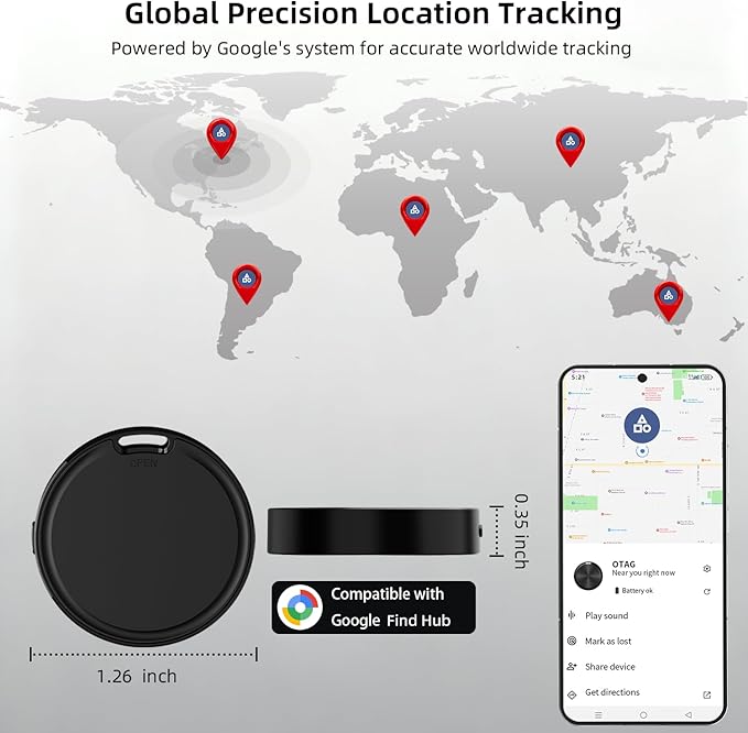 Android Tracker Tags 4 Pack Air Luggage Tracker Tags Compatible with Google Find Hub App (Android Only) Bluetooth Tracker Key Finder and Item Locator for Wallets, Backpack, Suitcases-Black