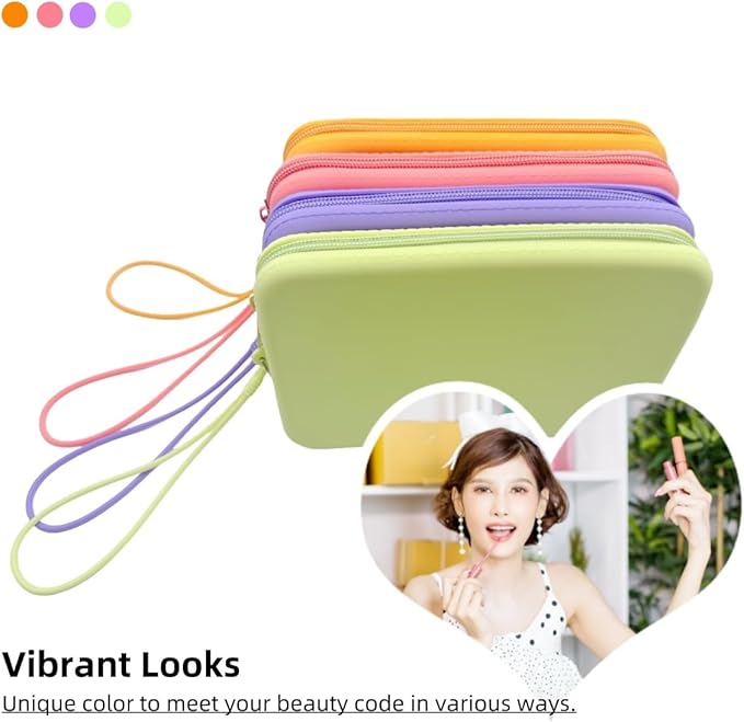 4 Pieces Silicone Makeup Toiletries Pouches, Waterproof Cosmetic Zipper Pouch, Digital Electronics Storage Bag, Beach Essential Travel Pouch (Creamy Collection)