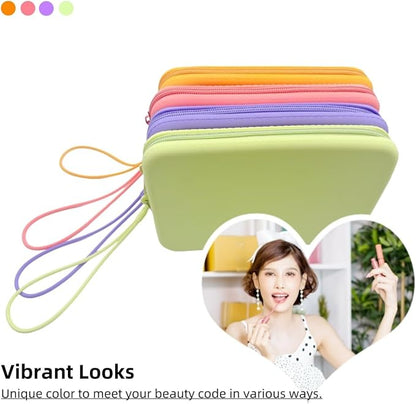 4 Pieces Silicone Makeup Toiletries Pouches, Waterproof Cosmetic Zipper Pouch, Digital Electronics Storage Bag, Beach Essential Travel Pouch (Creamy Collection)