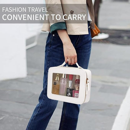 Pinkmik Clear Makeup Bag for Women Waterproof Travel Cosmetics and Toiletries Case Portable Makeup Oaganizer Bag Clear Car Bag with Zipper(White, M+L-1)