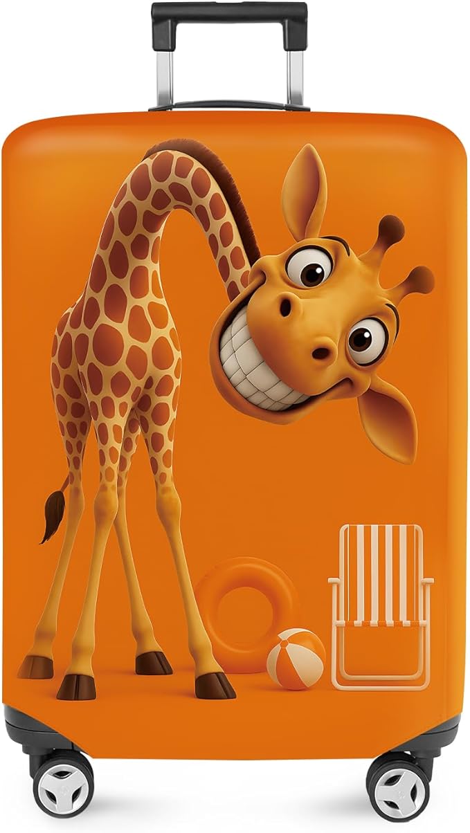 ANNA QUEEN Giraffe Fun Luggage Cover, Playful Giraffe Design with Beach Ball and Chair, Stretchable, Washable Travel Sleeve for 28-30 Inch Luggage