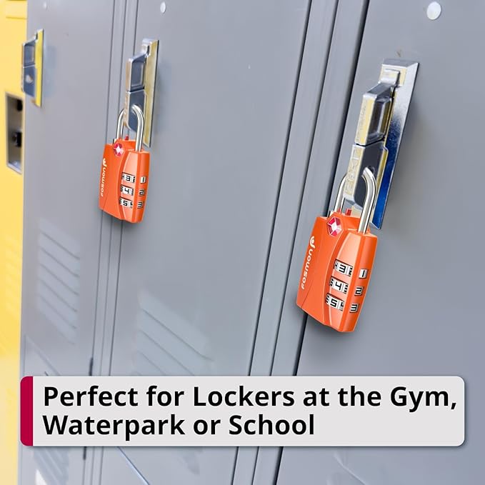 Fosmon TSA Accepted Luggage Locks (Orange - 4 Packs), Open Alert Indicator 3 Digit Combination Padlock Codes for Travel Bag, Suit Case, Lockers