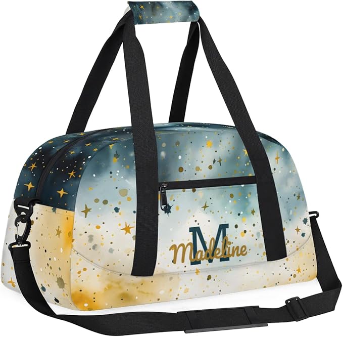 Personalized Kids Sports Duffel Bag with Name Custom Weekender Overnight Bag for Boys Girls Gym Bag Travel Dance Gymnastics Duffel Bag, Anstract Glitter Shiny Art