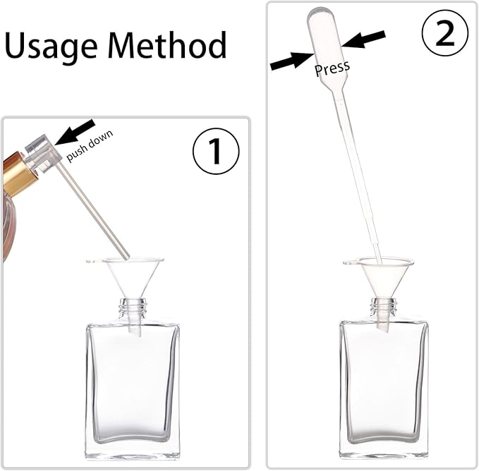 Liquid Perfume Bottles Empty Glass 30ml Portable Square Atomizer Bottle Transparent Refillable for Eau De Toilette - 8 Pack (Clear and Black)