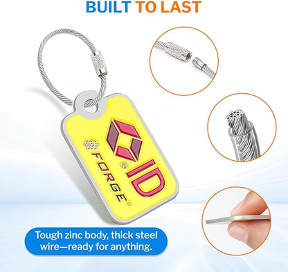 Forge Lost and Found Luggage Tags, Global Luggage Tracking Tag, WorldTracer Compatible, Travel Sentry Powered Baggage ID System for Luggage, Bags, Suitcases, and More (Yellow 4 PK)