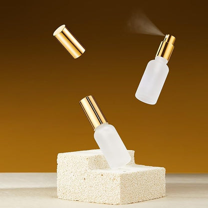 Roshtia 30 Pcs 1 oz/ 30 ml Gold Glass Spray Bottle Refillable Perfume Atomizer Clear Decorative Empty Bottles with Fine Mist Sprayer Pump for Face Body Travel