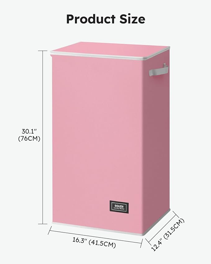 SOLEDI Laundry Hamper with Lid 100L Large & Tall Collapsible Laundry Basket, Clothes Hamper with Bag Removable Easy to Carry, Dirty Hampers for Bedroom, Bathroom, Dorm, College, Pink