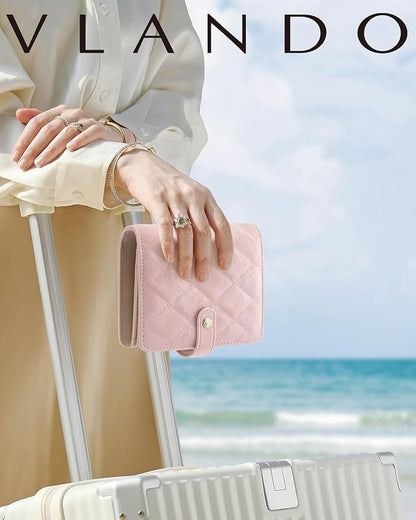 Vlando Travel Jewelry Organizer Case,Gifts for Women,Portable Jewelry Storage Book Ring Binder with Clear Zipper Velvet Pouch Bag for Traveling,Rings,Necklace,Earrings,Bracelets,Brooches-Sand Pink