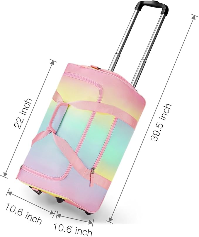 Choco Mocha Girls Gradual Pink Suitcase with Wheels Kids Purple Rolling Duffle Bag for Camping Teen Girls Toddler Luggage Bag for Travel, 22inch