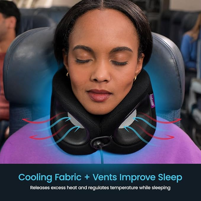 Cabeau Travel Essential Neck Pillow - Fits Most Neck Sizes (11-21 inches) - Evolution X Three Ways to Adjust for Ultimate Comfort on Long Flights (Sapphire)