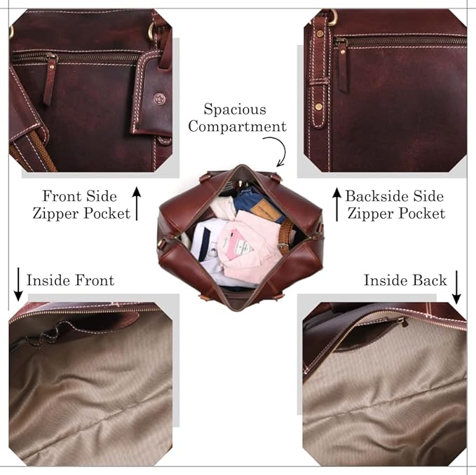 Leather Duffel Bag for Men & Women Travel, Weekend, Overnight, Gym Bag