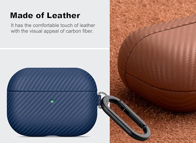 Leather Case - for AirPods Pro 3 Case Cover with Keychain - Selected Skin-friendly Leather, Carbon Fibre Texture, Handmade Shockproof Hard Cover for AirPods Pro 3rd Generation Earbuds - White