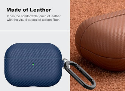 Leather Case - for AirPods Pro 3 Case Cover with Keychain - Selected Skin-friendly Leather, Carbon Fibre Texture, Handmade Shockproof Hard Cover for AirPods Pro 3rd Generation Earbuds - White