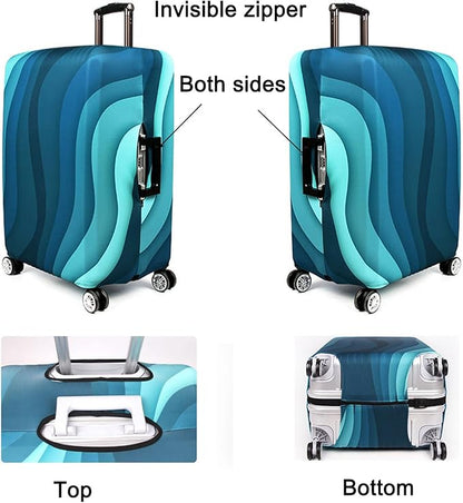 MosaiRudo Thicker Luggage Cover Elastic Suitcase Cover Protector Fits 18-32 Inch Suitcase Travel Accessories (Green Ripple, XL)
