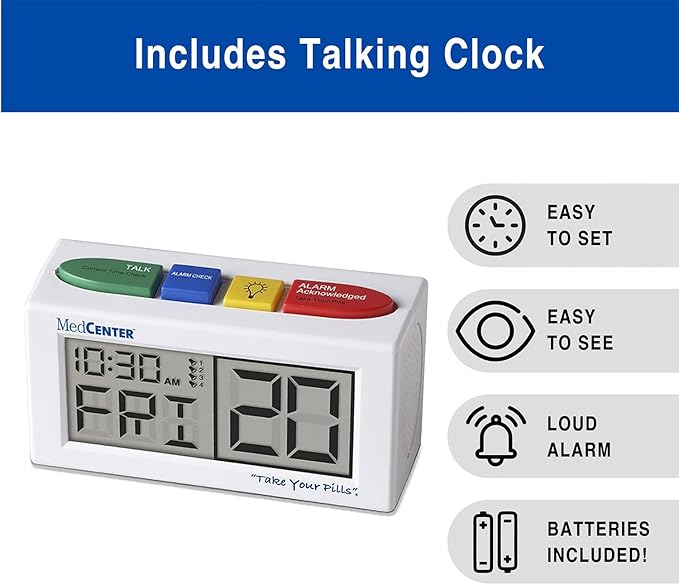 Medcenter Monthly Pill Organizer System 4 Times a Day, 31 Day Pill Organizer Box with Talking Alarm Reminding System, HSA/FSA Monthly Pill Box for Daily Medication, Gift for Mom, Dad, Elderly