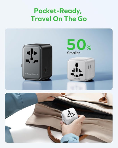 MOMAX Mini Universal Travel Adapter Worldwide, 2 AC, All European Travel Plug Adapter UK, Travel Essentials for US to Europe Adaptor, All-in-One Wall Charger for AUS JP (No USB Port)