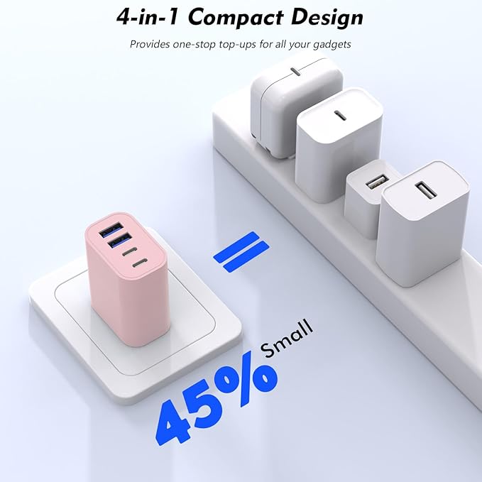 2 Pack USB C Wall Charger,40W Apple iPhone 17 Charger Block 4-Port Multiport PD Power Adapter + QC Wall Plug USBC Fast Charging Block Adapter for iPhone 17/Air/16e/17/16/15 Pro Max/14/13/12/iPad(Pink)