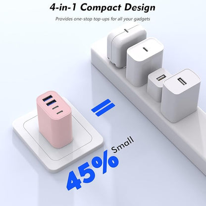 2 Pack USB C Wall Charger,40W Apple iPhone 17 Charger Block 4-Port Multiport PD Power Adapter + QC Wall Plug USBC Fast Charging Block Adapter for iPhone 17/Air/16e/17/16/15 Pro Max/14/13/12/iPad(Pink)