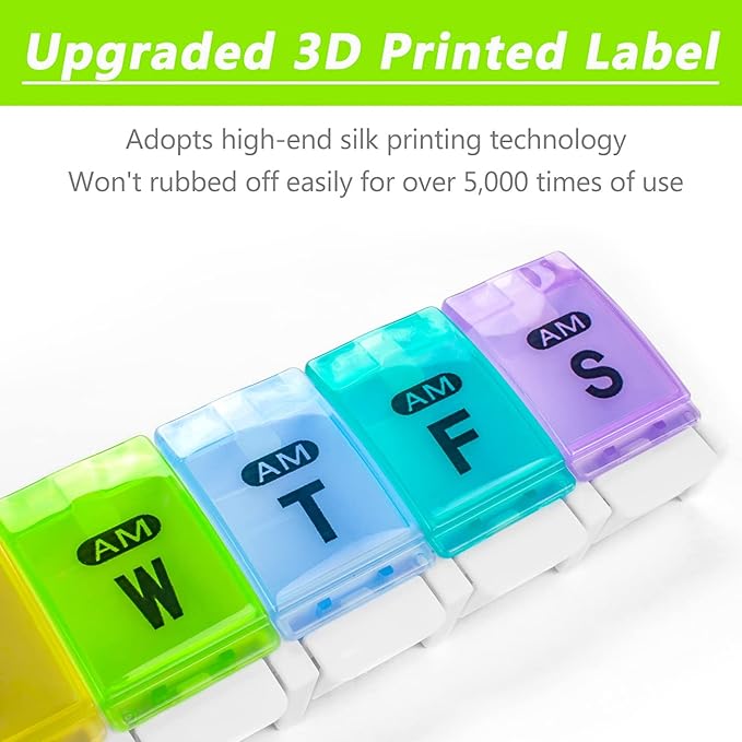 Extra Large Weekly Pill Organizer 2 Times a Day - Remtise Am/Pm Daily Pill Case Medicine Organizer, Push Button 7 Day Pill Box for Pills/Vitamin/Cod Liver Oil/Supplements (Rainbow)