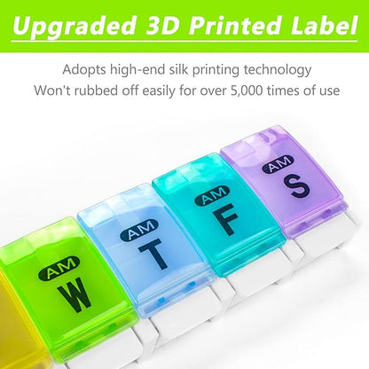 Extra Large Weekly Pill Organizer 2 Times a Day - Remtise Am/Pm Daily Pill Case Medicine Organizer, Push Button 7 Day Pill Box for Pills/Vitamin/Cod Liver Oil/Supplements (Rainbow)