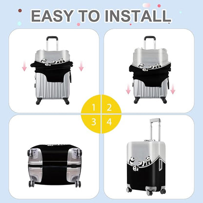 ANNA QUEEN Panda Family Luggage Cover, Cute Panda Design Suitcase Protector, Stretchable Washable Travel Sleeve for 24-26 Inch Luggage
