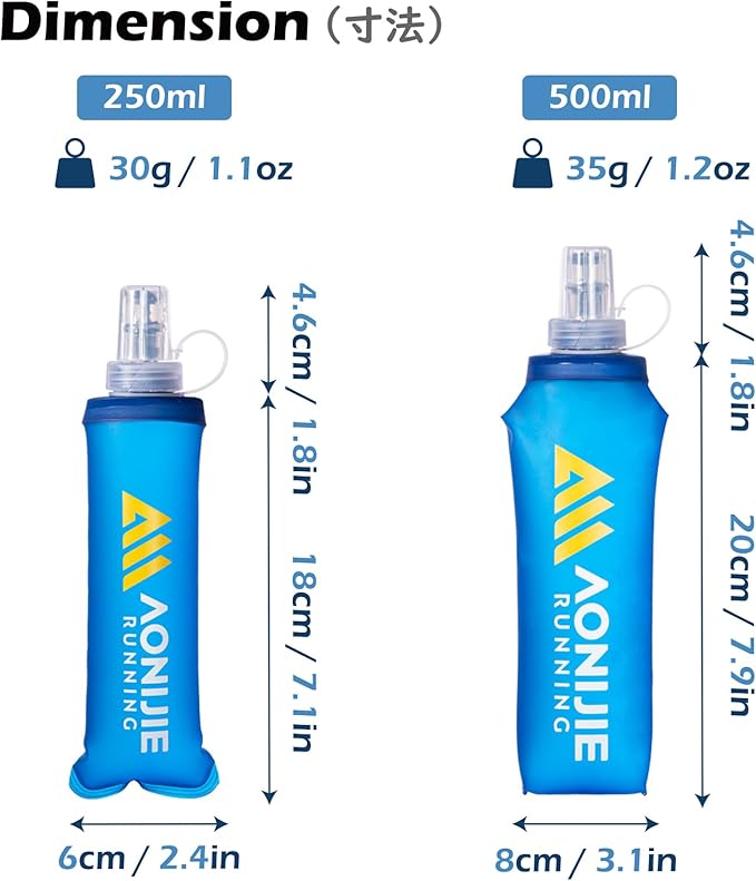 TRIWONDER Soft Flask Collapsible Water Bottles Running Bottle BPA-Free Foldable Handheld Runner Water Flask for Hydration Pack Marathon Hiking Cycling Climbing Travel (01# 500ml - Pack of 2)