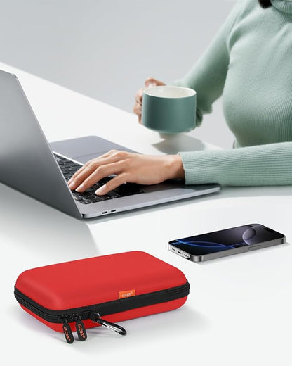 Pure-Red Shockproof Hard Shell Carrying Case for Portable External Hard Drive, Power Bank, Charger, Seagate Game Drive, Cell Phone, Electronic, Women Accessories - Large Storage Pouch Travel Bag