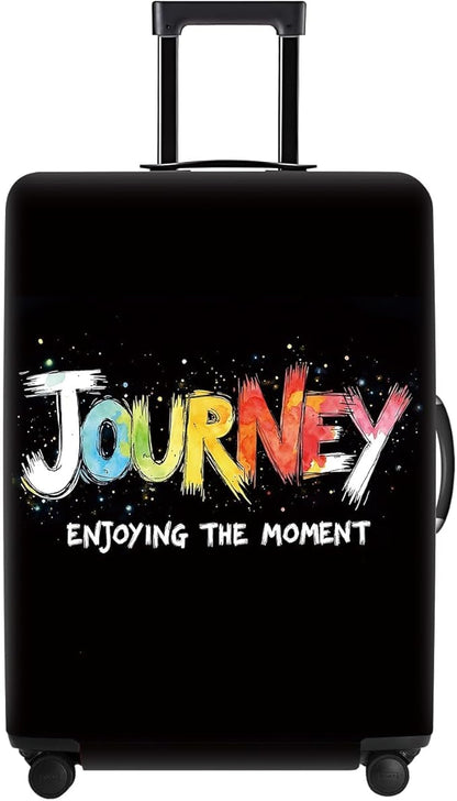 Colorful Journey Luggage Cover – Elastic Space-Themed Travel Suitcase Protector with Wheels, 'Enjoying the Moment' Design,XL