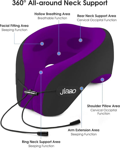 jiaao Travel Neck Pillow for Airplanes, Neck Pillow for Traveling,360º Ergonomic Memory Foam Travel Pillow, Soft and Breathable Cover,Portable Pillows for Car, Train or Airport Travel Essentials