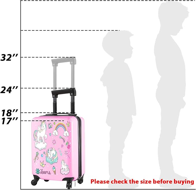 Redbaker 6 Pcs Kids Luggage Set 17 Inch Kids Rolling Luggage Double Pattern Suitcase for Girls Boys School Gift(Soft Pink,Unicorn)