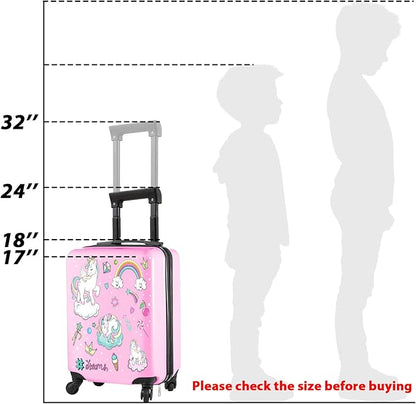 Redbaker 6 Pcs Kids Luggage Set 17 Inch Kids Rolling Luggage Double Pattern Suitcase for Girls Boys School Gift(Soft Pink,Unicorn)