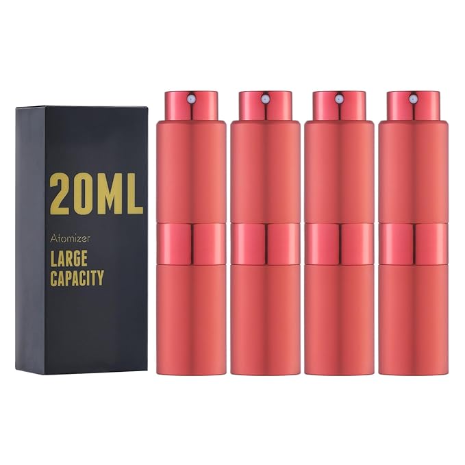 20ML Perfume Atomizer, Travel Cologne Spray Bottle, Mini Empty Sprayer Dispenser (Red, 4PCS)