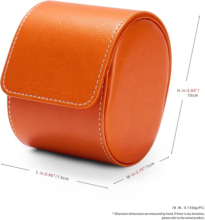 Oirlv Luxury Leather Watch Storage Box Travel Single Watch Case Jewelry Gift Box for Christmas Anniversary Birthday(Orange)